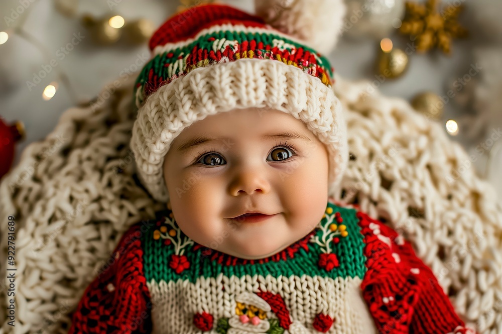 Sweet Baby Wearing Festive Knitwear With a Beaming Smile During the Holiday Season Sweet Baby Wearing Festive Knitwear With a Beaming Smile During the Holiday Season