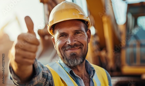 Smiling Builder Giving Thumbs Up to the Camera on Construction Site