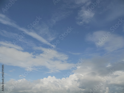 Blue cloudy sky. Nature background for design purpose and replacement. Heaven concept.