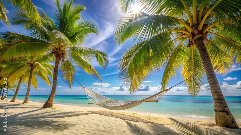 Relaxing hammock between palm trees on a tropical beach Relaxing hammock between palm trees on a tropical beach