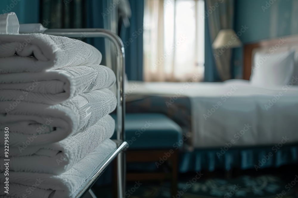 A young hotel maid brings clean towels to a room A young hotel maid brings clean towels to a room
