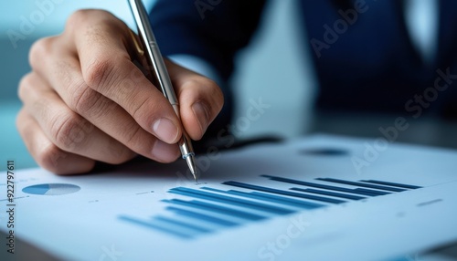 Wallpaper Mural A business professional analyzes growth data using a pen and chart, emphasizing productivity and strategic planning. Torontodigital.ca