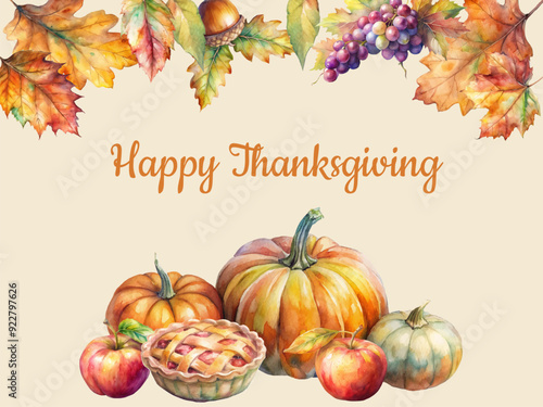 Thanksgiving card in watercolor style