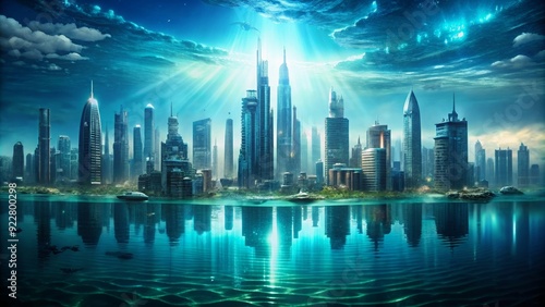 Wallpaper Mural Hypothetical environment change on Earth, with a futuristic city submerged underwater , environment change Torontodigital.ca