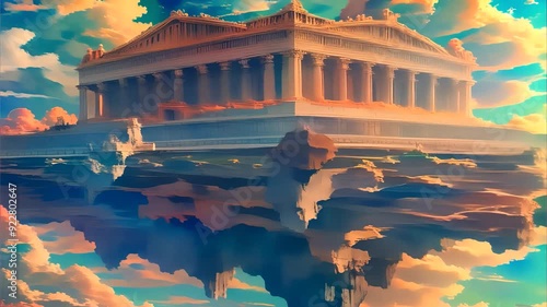 Temple of Apollo Floating Sky Clouds Greek Mythology architecture Fantasy photo