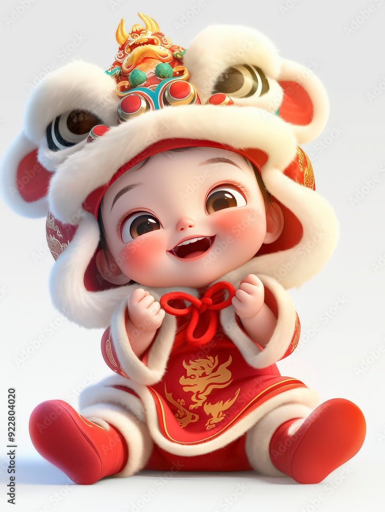 A joyful child wearing a lion dance costume, celebrating cultural festivities. A joyful child wearing a lion dance costume, celebrating cultural festivities.