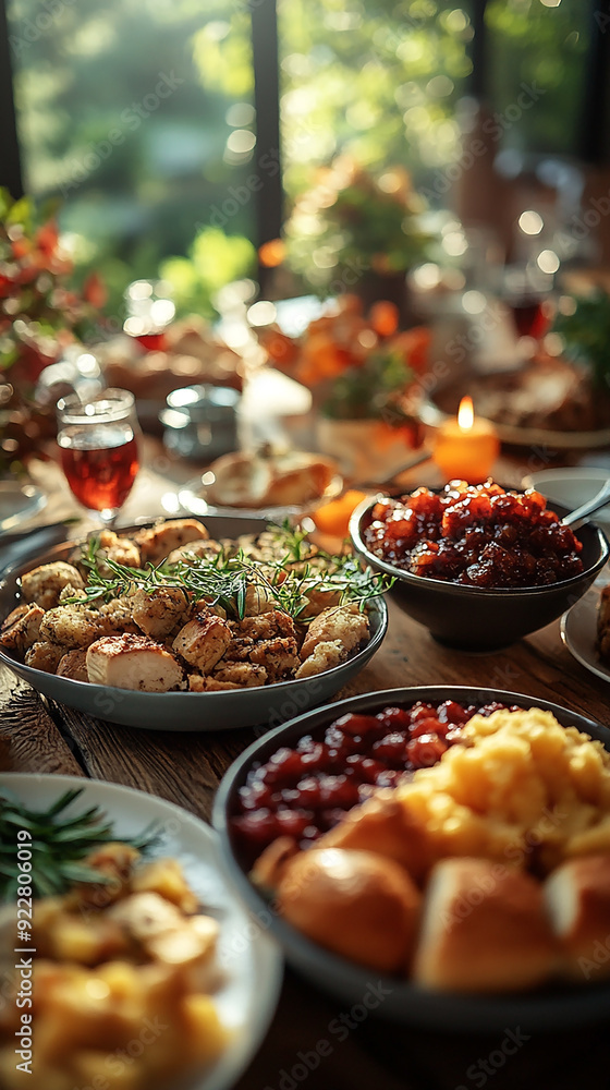 traditional thanksgiving dinner, food photo of bowls filled with thanks giving meal with roast turkey and other foods on a wooden table traditional thanksgiving dinner, food photo of bowls filled with thanks giving meal with roast turkey and other foods on a wooden table