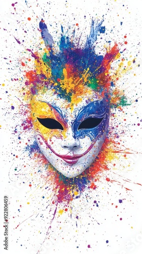 Wallpaper Mural Venetian Carnival Splendor: Colorful Splash Art Masks and Carnival Banner with Copy Space for White Illustration. Torontodigital.ca
