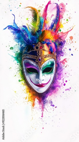 Wallpaper Mural Venetian Carnival Splendor: Colorful Splash Art Masks and Carnival Banner with Copy Space for White Illustration. Torontodigital.ca