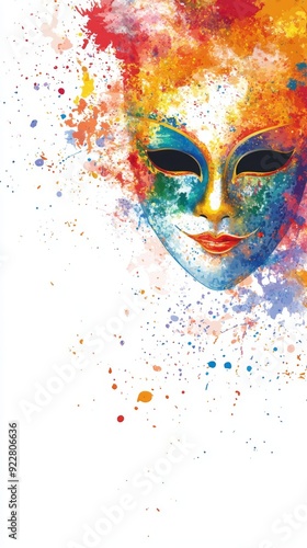 Wallpaper Mural Venetian Carnival Splendor: Colorful Splash Art Masks and Carnival Banner with Copy Space for White Illustration. Torontodigital.ca