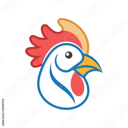 simple chicken vector one line illustration, colorful chicken art, abstract chicken rooster face head mascot logo vector icon