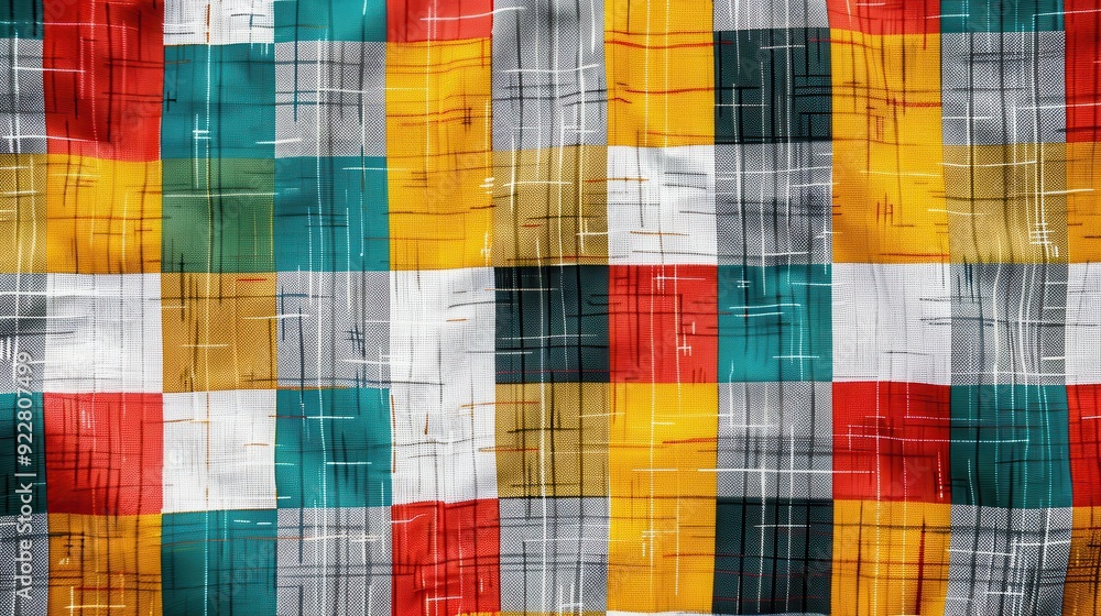 Fototapeta premium A vibrant checkered fabric showcases a variety of colors with intricate woven details under natural light