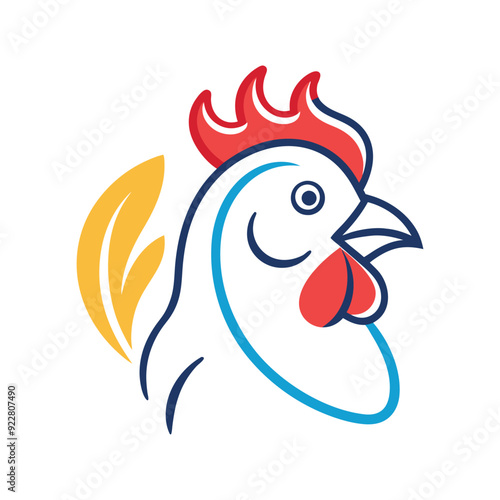 simple chicken vector one line illustration, colorful chicken art, abstract chicken rooster face head mascot logo vector icon