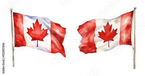 Watercolor illustration of the Canada flag. Canada day celebration. photo