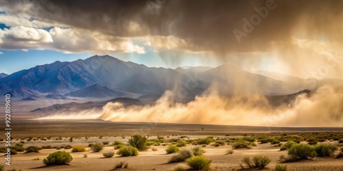 Dense sand storm causes low visibility at Stove Pipe Wells in Death Valley National Park, sand storm