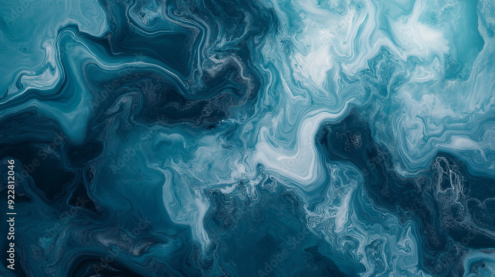 Fototapeta premium Marbled paper background in deep oceanic tones