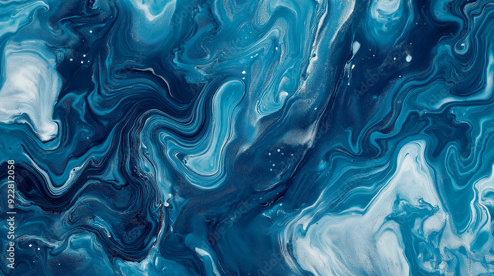 Obraz premium Marbled paper background in deep oceanic tones