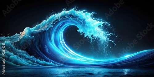 Vibrant blue wave illuminated with bioluminescent glow on dark background, bioluminescent, vibrant, blue, wave photo