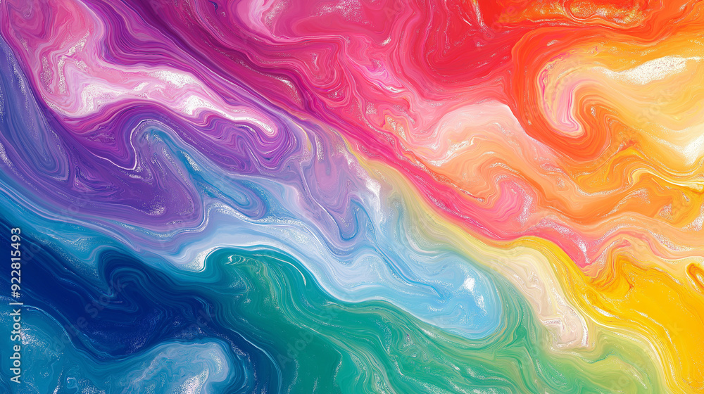 Obraz premium Vibrant rainbow marbled paper background