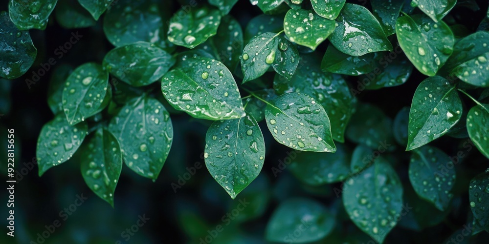 Obraz premium Droplets of Rain on Green Leaves
