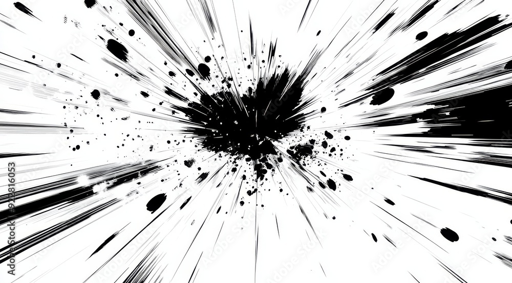 Obraz premium An explosive and dynamic comicstyle illustration that vividly showcases intense motion with striking black and white contrasts, making it the perfect choice for dramatic and actionpacked scenes