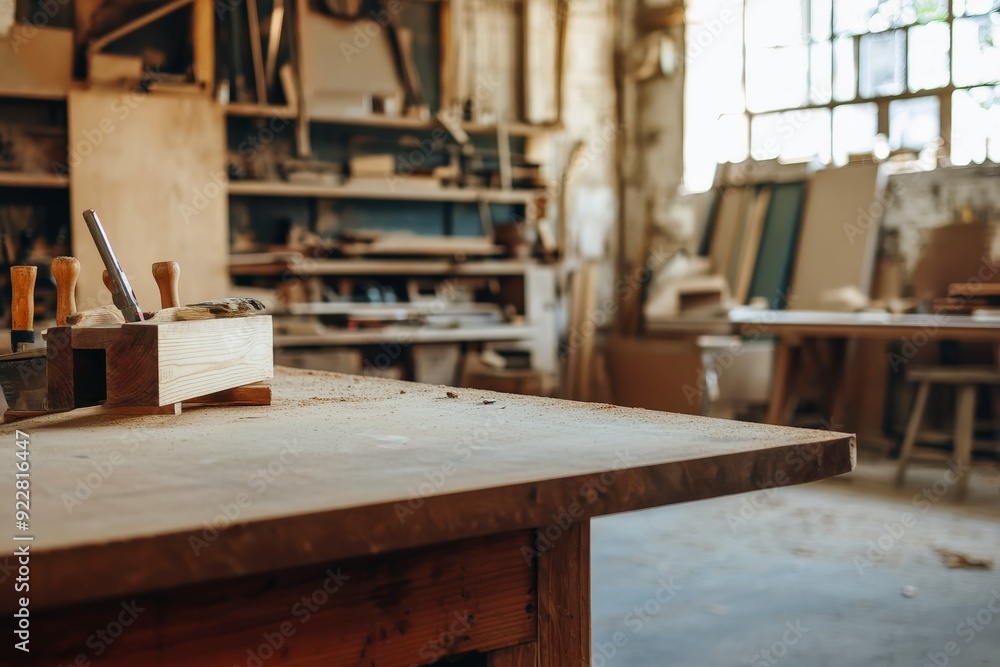 A cleaned up working area of a carpenter with tools and copy space. A cleaned up working area of a carpenter with tools and copy space.