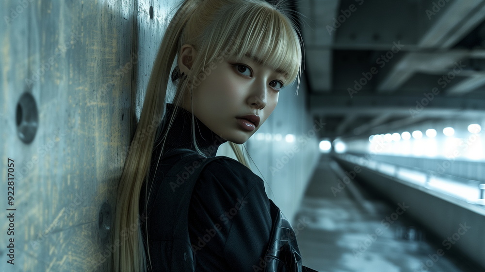 Fototapeta premium 金髪のロングポニーテールの美しい女性