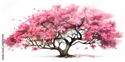 Vector watercolor blooming flower tree