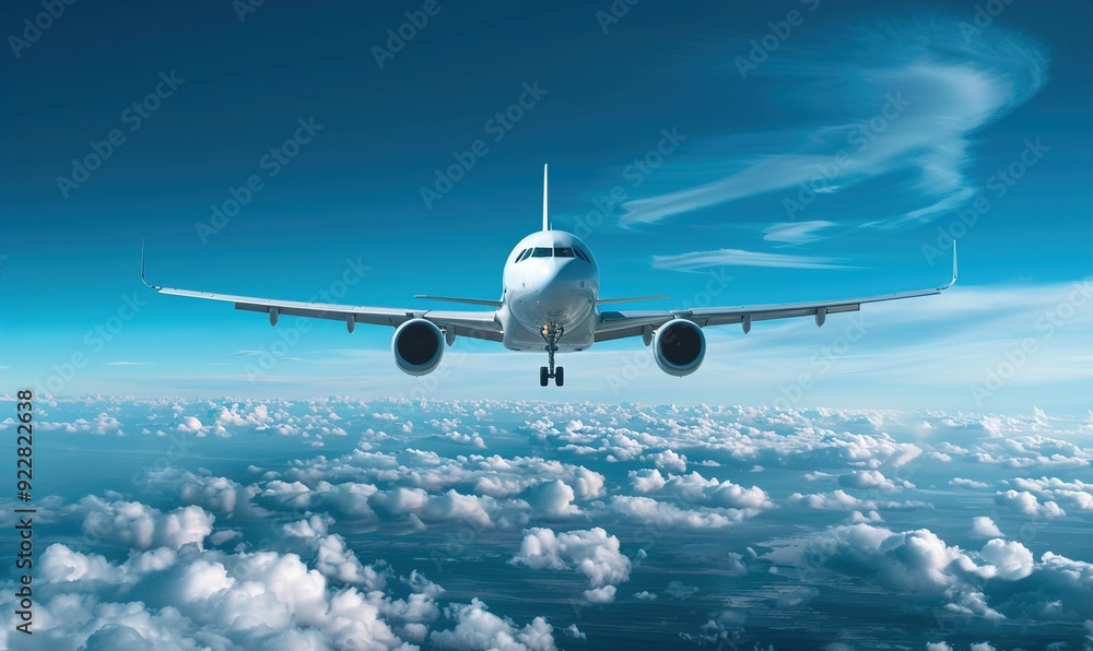 Obraz premium Airplane flying in the sky transportation travel vehicles with modern wing Generate AI