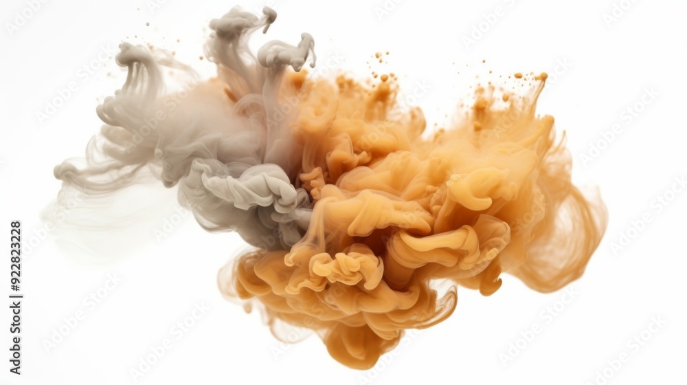 This image showcases a vibrant abstract composition of orange and gray ink swirling and blending together in a mesmerizing pattern against a white background. This image showcases a vibrant abstract composition of orange and gray ink swirling and blending together in a mesmerizing pattern against a white background.
