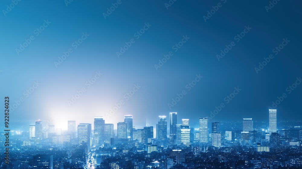 Fototapeta premium Futuristic cityscape at night illuminated by AI-controlled lights, creating an advanced digital atmosphere, AI-powered innovation, technological progress.