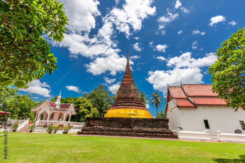 Background of Wat Traphang Thong, which is located in the middle of the water and has a wooden bridge, which is used to organize ceremonies (Loi Krathong, New Year) in Sukhothai province, Thailand. Background of Wat Traphang Thong, which is located in the middle of the water and has a wooden bridge, which is used to organize ceremonies (Loi Krathong, New Year) in Sukhothai province, Thailand.