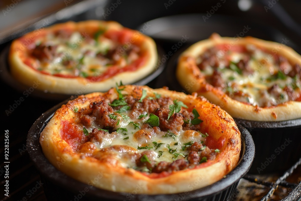 Homemade Mini Chicago Style Deep Dish Pizza with Sausage - generative ai Homemade Mini Chicago Style Deep Dish Pizza with Sausage - generative ai