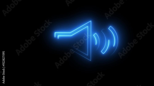 Neon glowing pink color sound icon audio music player animation on black background. 