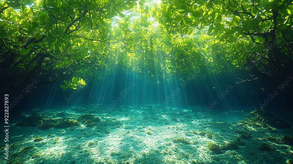 Obraz premium world mangrove day background concept. underwater view 