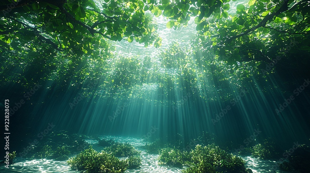 Fototapeta premium world mangrove day background concept. underwater view 
