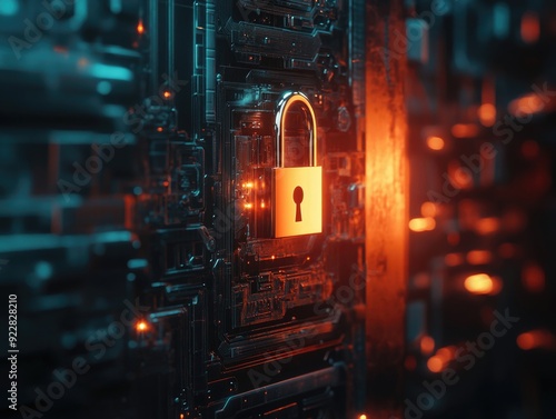 High-Tech Cyber Security Imagery: Encrypted Computer Server