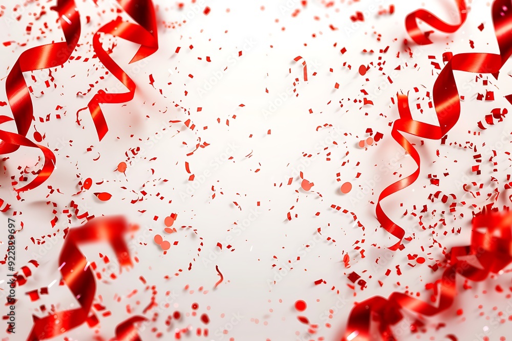 Red ribbons and confetti on black background. Red ribbons and confetti on black background.