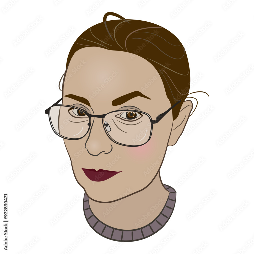 Portrait of a woman wearing glasses. Female head. Cartoon style. Isolated vector illustration. Portrait of a woman wearing glasses. Female head. Cartoon style. Isolated vector illustration.