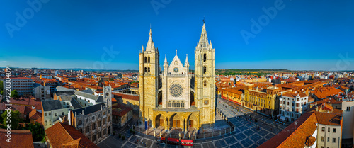 Aerial view of León, a city on the Bernesga River in northwest Spain, is the capital of the Province of León