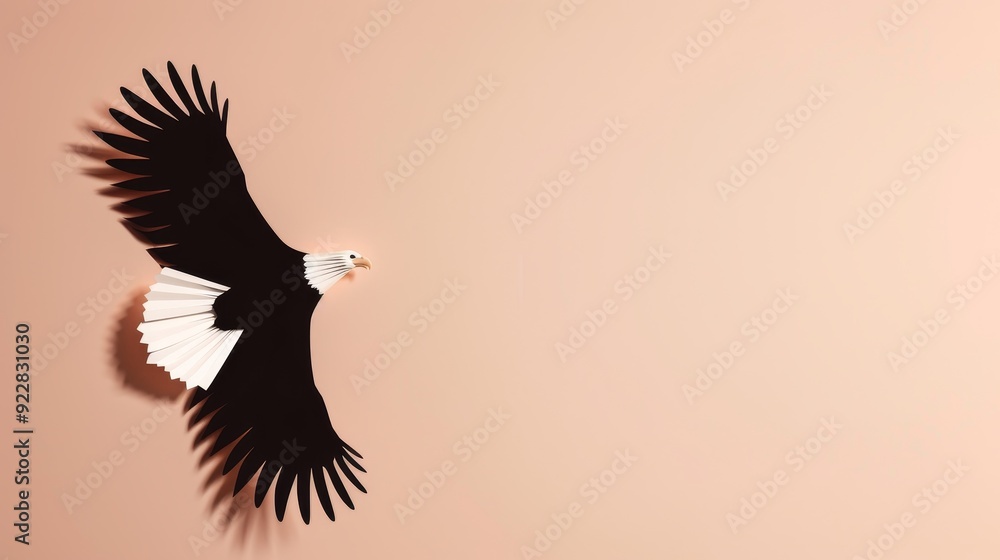 Fototapeta premium Eagle soaring with a plain background, minimalist approach, basic shapes, 2D vector, soft pastel tones