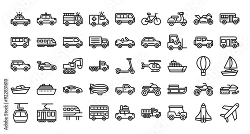 Transportation line icons set. Vector line icons.