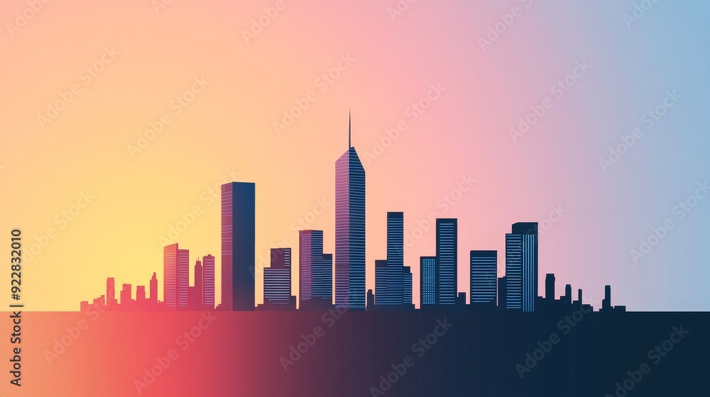 Obraz premium City skyline silhouette with a sunset gradient