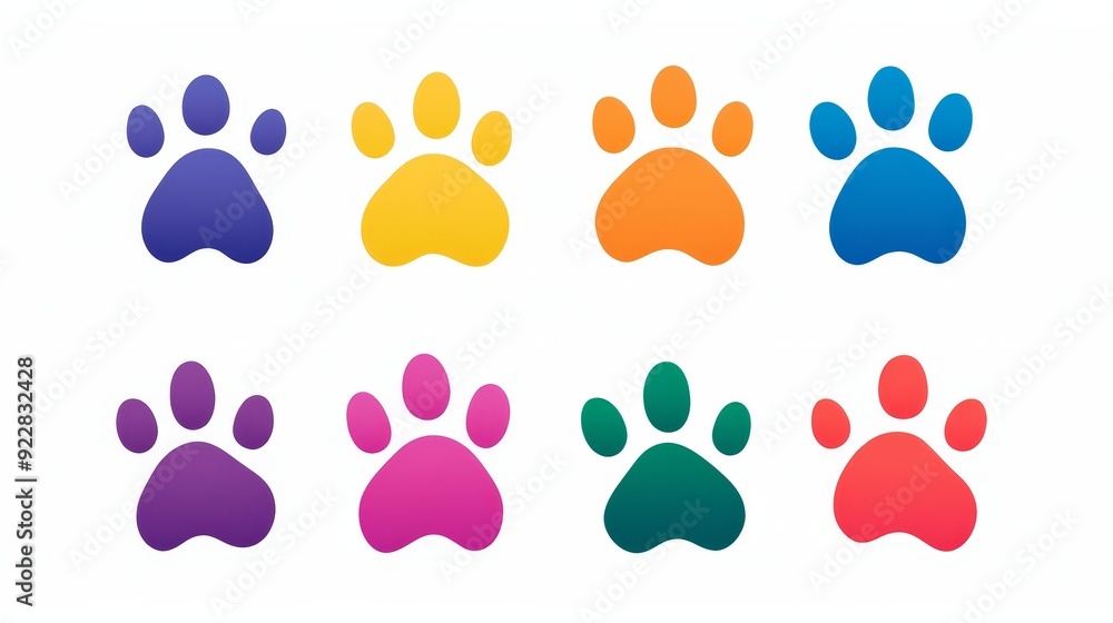 Cute animal paw prints in various colors