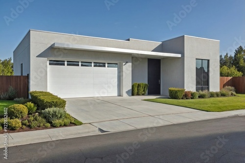 Wallpaper Mural A small, modern garage with a sleek, white door is framed by smooth, light gray walls. Torontodigital.ca