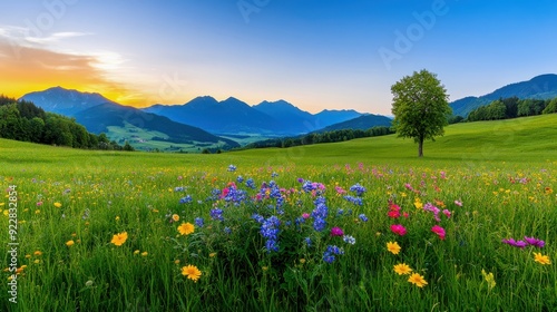 Tranquil Mountain Meadow Sunset