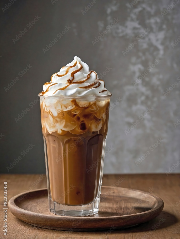 A cup of iced coffee with a layer of creamy foam at the top A cup of iced coffee with a layer of creamy foam at the top
