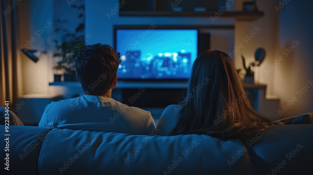 Couple Watching Movie in Dark Room Couple Watching Movie in Dark Room