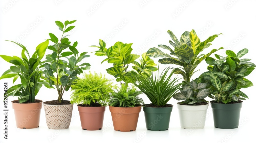 Variety of Potted Plants Against White Background Variety of Potted Plants Against White Background