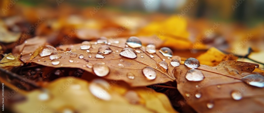 Raindrops on a Brown Autumn Leaf Raindrops on a Brown Autumn Leaf